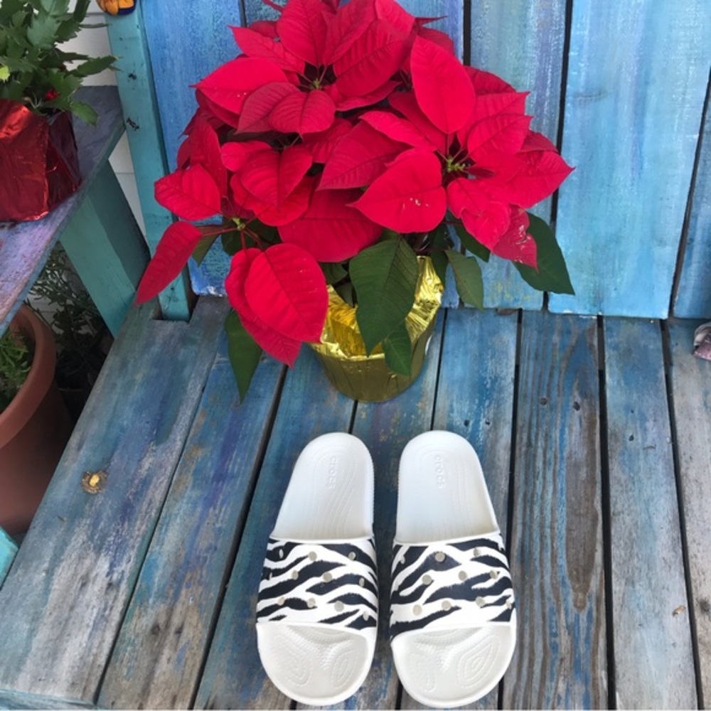Croc Tiger Print Open Toe Slides W/8, M 10